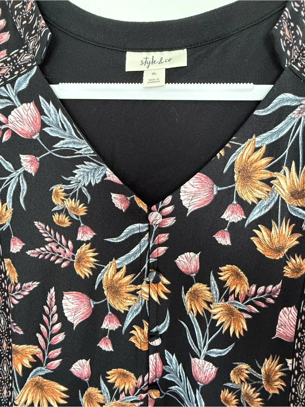 Style & Co Women’s XL Black Floral Boho Tiered Sleeveless Dress